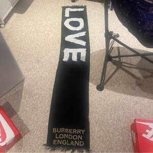 Burberry Black Scarf with White and Gold Accents